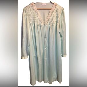 Vanity Fair Robe Dressing Gown Green Blue Women Large Silkenique Quiet Luxury